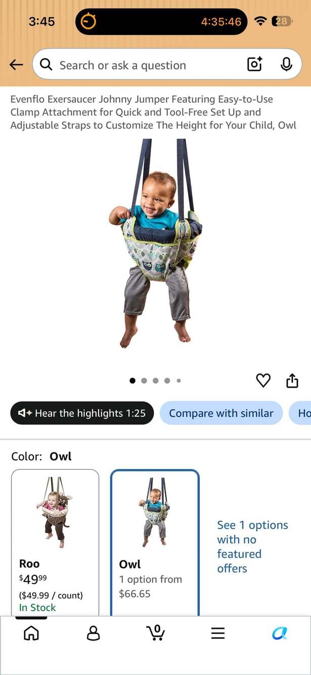 Evenflo Exersaucer Door Jumper Owl